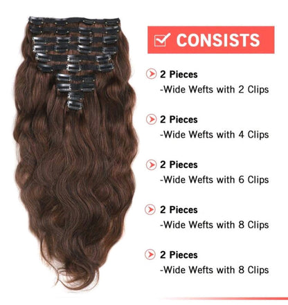 Brown Natural Wave Extensions - Clip Ins