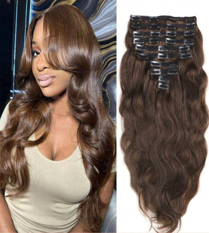 Brown Natural Wave Extensions - Clip Ins